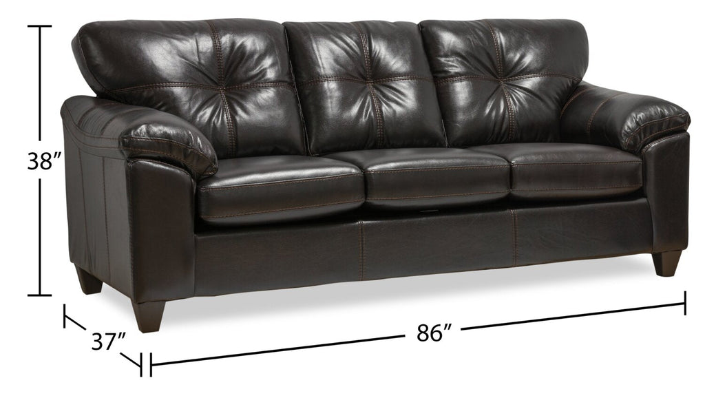 Made in Canada Addison 86" Leather-Look Fabric Sofa with Removable Seat Cushion and Tufting - Blackberry Black | Sofa Addison de 86 po fabriqué au Canada en tissu d’apparence cuir avec coussin de siège amovible et capitonnage - noir mûre