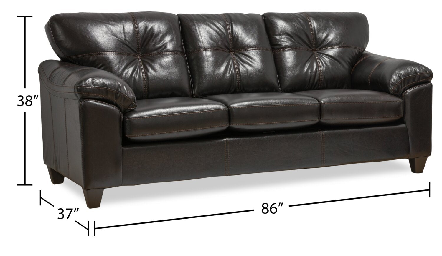 Made in Canada Addison 86" Leather-Look Fabric Sofa with Removable Seat Cushion and Tufting - Blackberry Black | Sofa Addison de 86 po fabriqué au Canada en tissu d’apparence cuir avec coussin de siège amovible et capitonnage - noir mûre