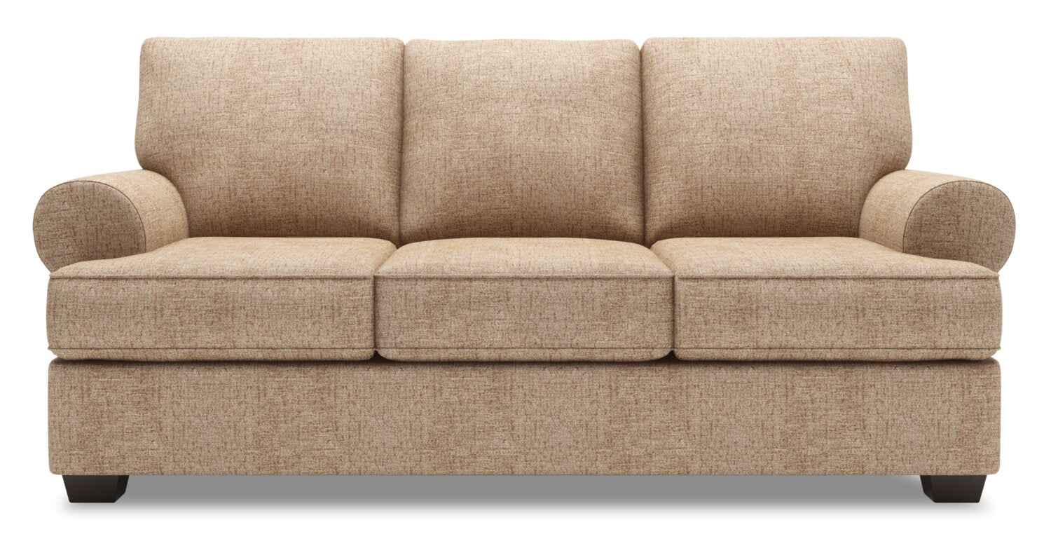 Made in Canada Customizable Sofa Lab Roll 86" Chenille Fabric Sofa with Rolled Arms - Luxury Taupe | Sofa Roll de Sofa Lab de 86 po fabriqué au Canada en tissu de chenille avec accoudoirs enroulés - taupe Luxury Taupe | RO102893