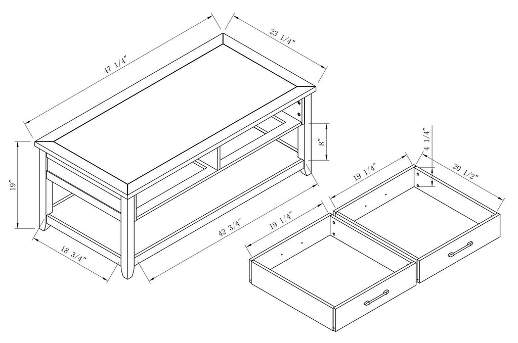 Kort & Co. Logan 23.25" Traditional Coffee Table with Storage and Shelf - White and Walnut Oak |Table à café traditionnelle Logan de Kort & Co. de 23,25 po avec rangement et tablette - blanche et chêne noyer