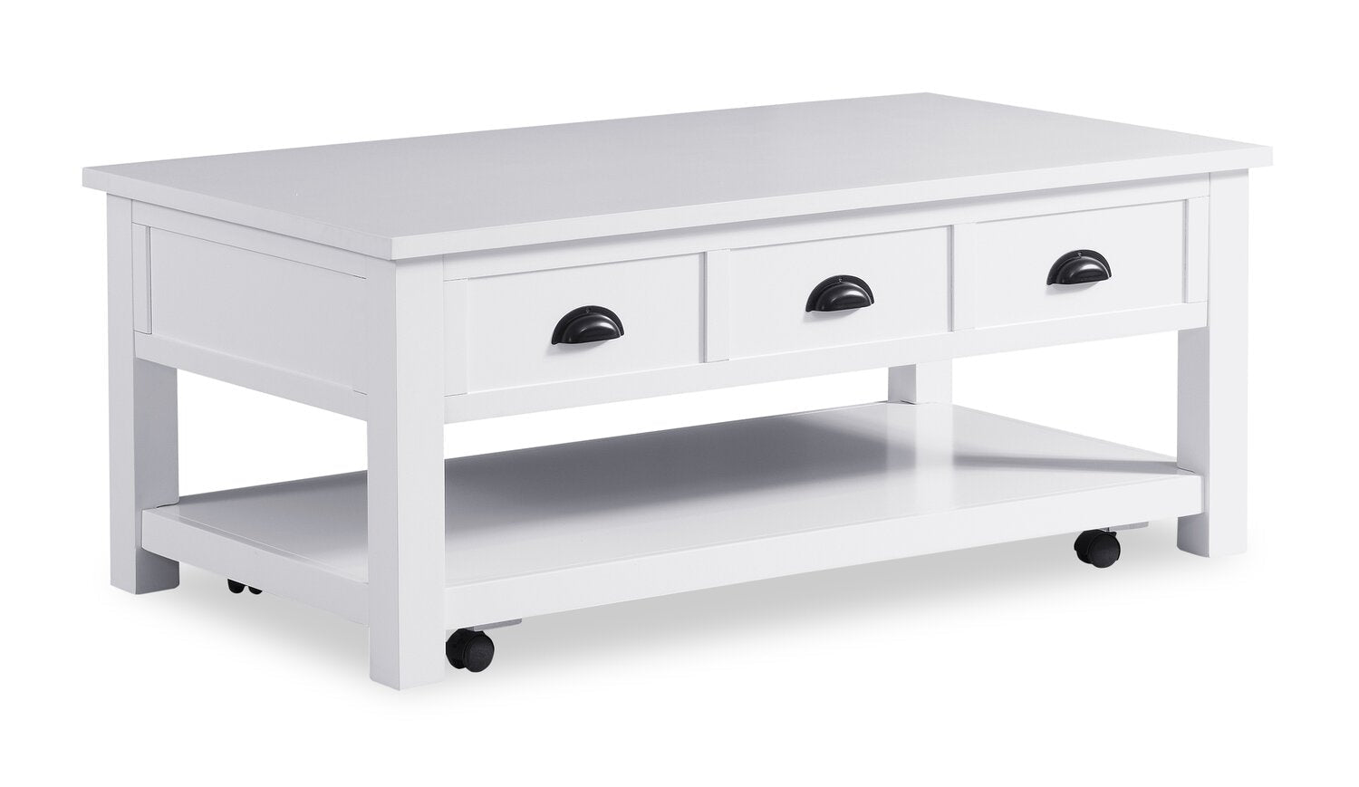 Centennial 48" Modern Lift Top Coffee Table with Storage, Shelf & Casters - White | Table à café moderne Centennial de 48 po avec dessus relevable, rangement, tablette et roulettes - blanche