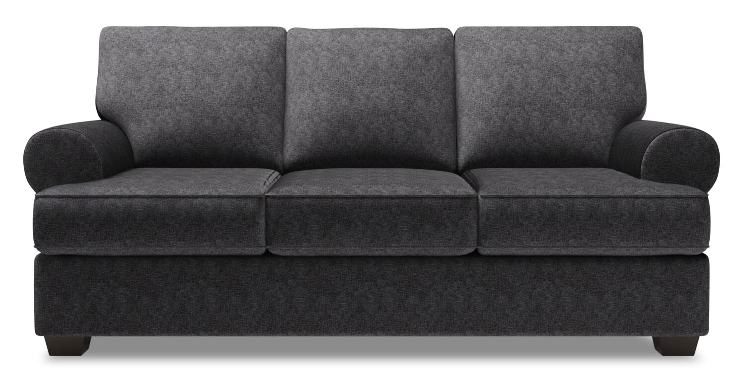 Made in Canada Customizable Sofa Lab Roll 86" Chenille Fabric Sofa with Rolled Arms - Luxury Charcoal Grey | Sofa Roll de Sofa Lab de 86 po fabriqué au Canada en tissu de chenille avec accoudoirs enroulés - gris Luxury Charcoal | RO102993