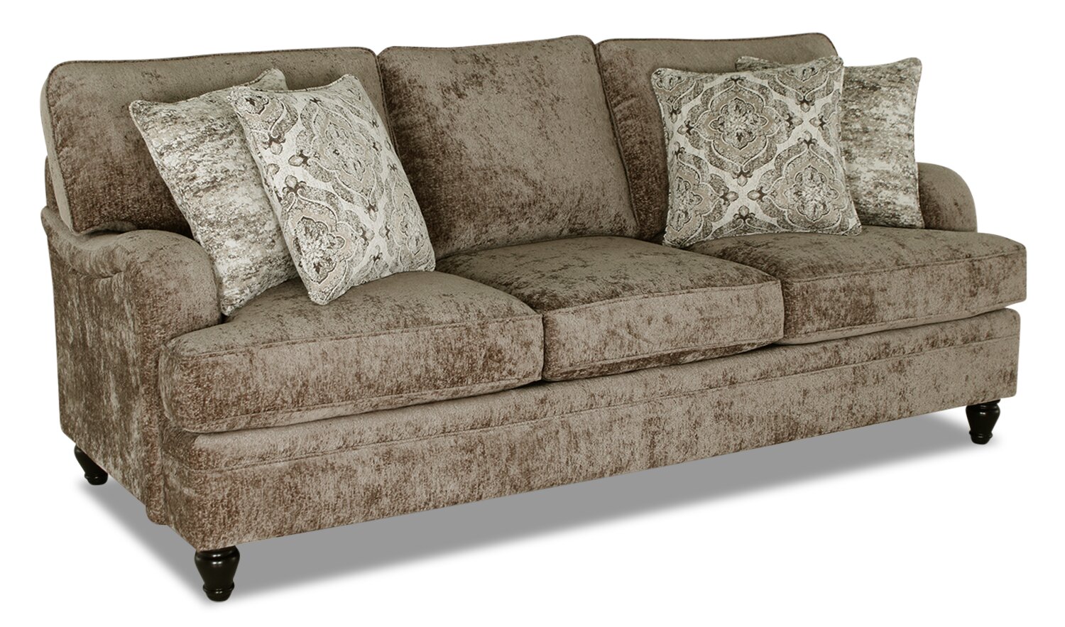 Made in Canada Bellmont 89" Chenille Fabric Sofa with Reversible Cushions and Wood Legs - Toffee Brown | Sofa Bellmont de 89 po fabriqué au Canada en tissu de chenille avec coussins réversibles et pattes en bois - brun caramel