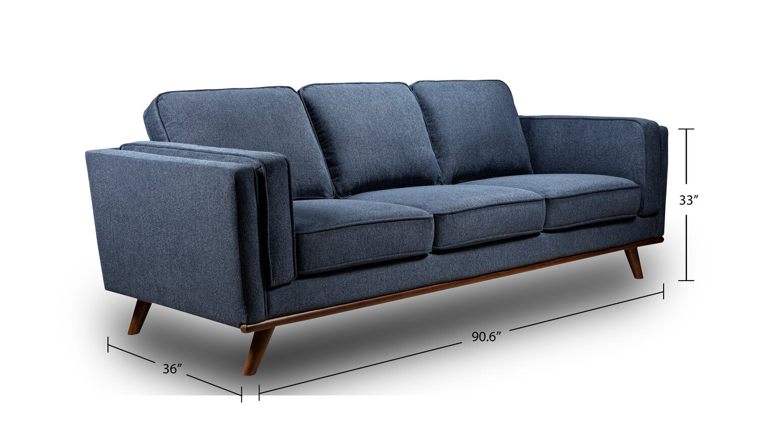 Kort & Co. Kassia 90.6" Linen-Look Fabric Sofa with Wood Base and Legs - Blue | Sofa Kassia de Kort & Co. de 90,6 po en tissu d’apparence lin avec base et pattes en bois - bleu