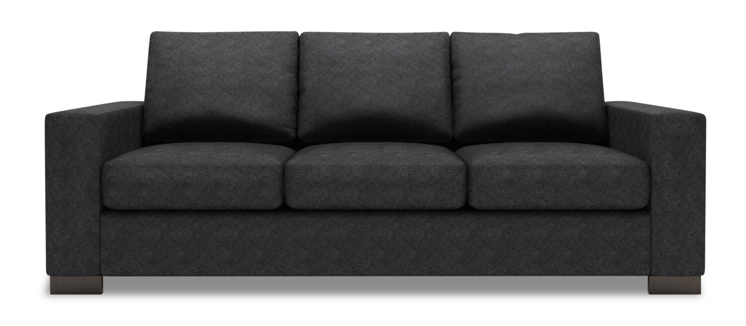 Made in Canada Customizable Sofa Lab Track 85" Chenille Fabric Sofa with Track Arms - Luxury Charcoal Grey | Sofa Track de Sofa Lab de 85 po fabriqué au Canada en tissu de chenille avec accoudoirs rectilignes - gris Luxury Charcoal | TR102993