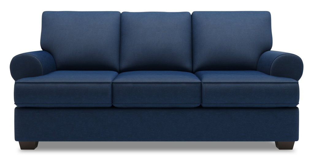 Made in Canada Customizable Sofa Lab Roll 86" Linen-Look Fabric Sofa with Rolled Arms - Pax Navy Blue | Sofa Roll de Sofa Lab de 86 po fabriqué au Canada en tissu d’apparence lin avec accoudoirs enroulés - bleu Pax Navy | RO103149