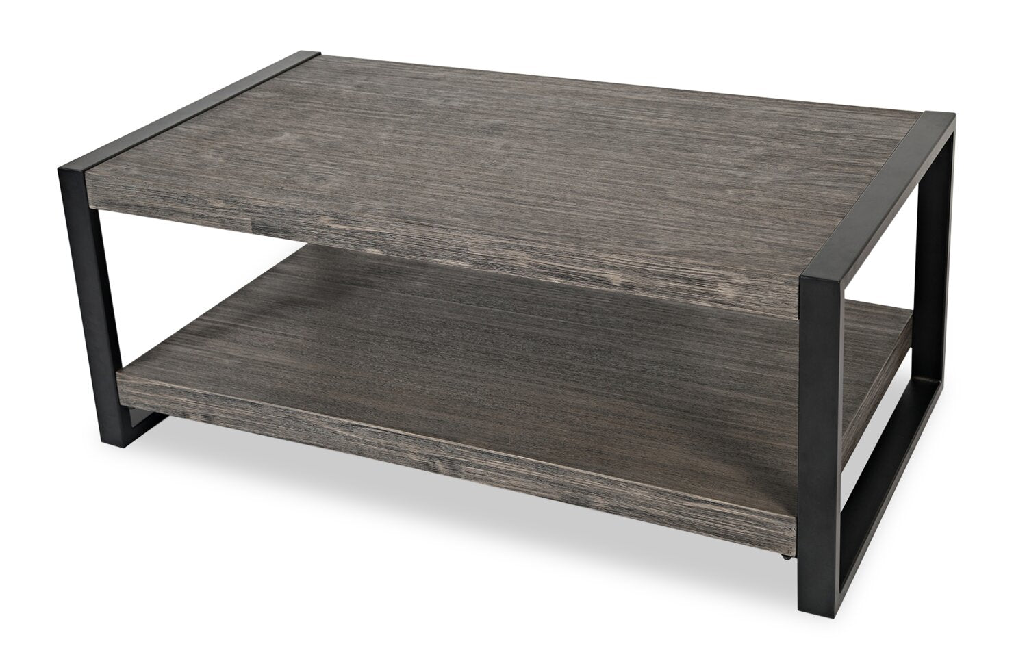 Apex 48" Modern Coffee Table with Shelf - Grey with Black Metal Legs|Table à café moderne Apex 48 po avec tablette - grise avec pattes en métal noir