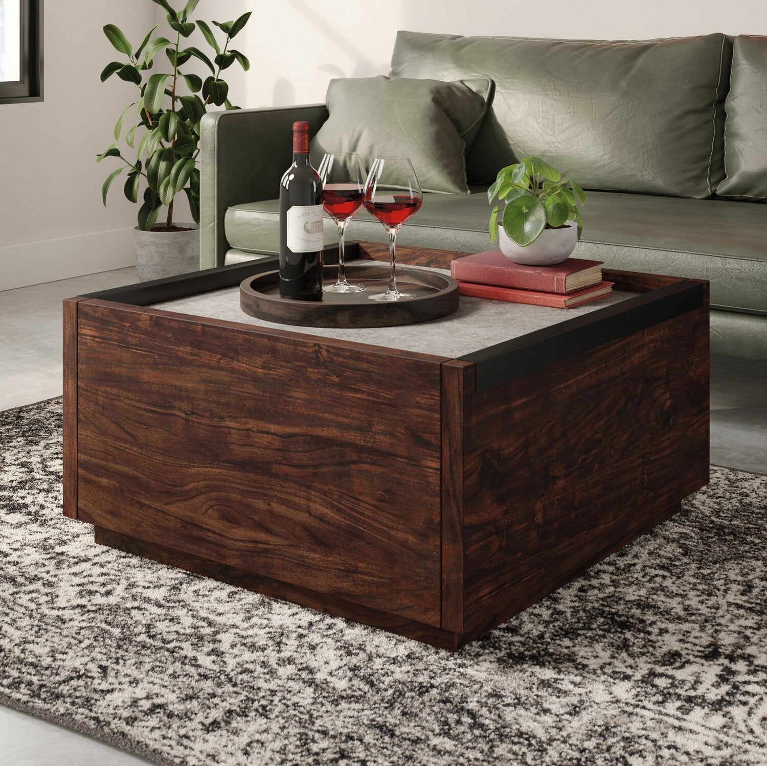 Benson 31” Modern Coffee Table with Storage - Dark Brown and Grey | Table à café moderne Benson de 31 po avec rangement - brun foncé et grise