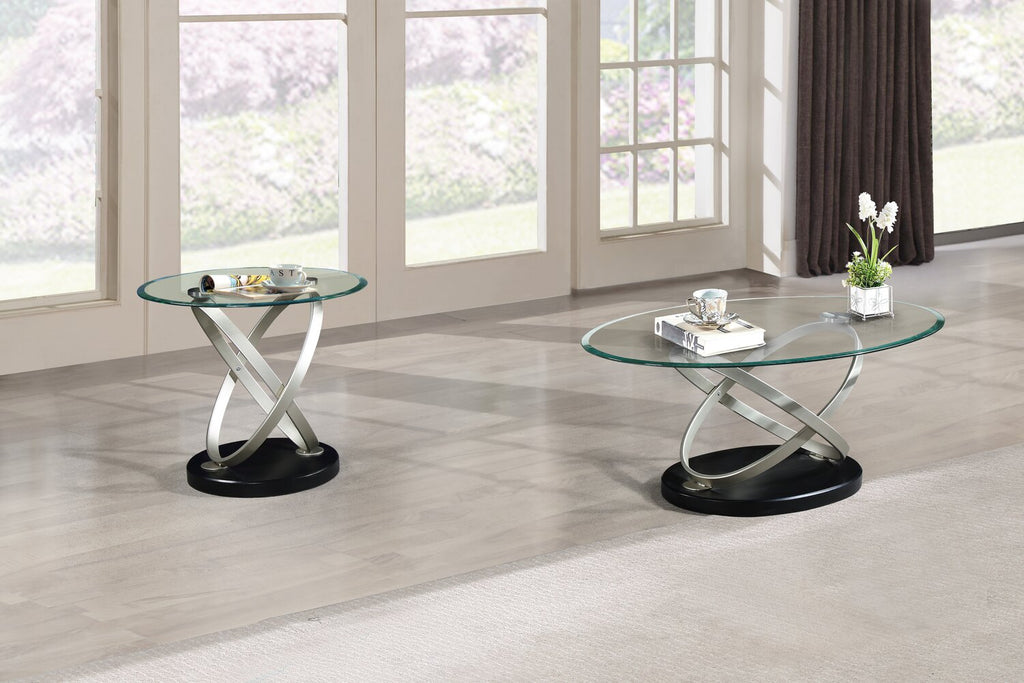 Vikki 48" Modern Oval Glass Top Coffee Table - Glass with Metal Base|Table à café ovale moderne Vikki de 48 po avec dessus en verre - verre avec base en métal