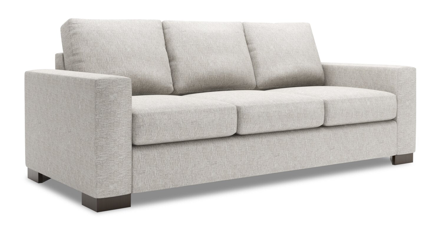 Made in Canada Customizable Sofa Lab Track 85" Chenille Fabric Sofa with Track Arms - Luxury Silver | Sofa Track de Sofa Lab de 85 po fabriqué au Canada en tissu de chenille avec accoudoirs rectilignes - argenté Luxury Silver | TR102793