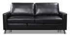 Wilson 77.5" Leather-Look Fabric Sleeper Sofa with Drop-Down Back Cushions and Metal Legs - Black | Sofa-lit Wilson de 77,5 po en tissu d’apparence cuir avec coussins de dossier rabattables et pattes en métal - noir