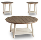 Bolanbrook 40" Rustic Round 3-Pack Coffee + 2 End Tables with Shelf - Two Tone Wood|Ensemble 3 tables rondes rustiques Bolanbrook de 40 po (table à café et 2 tables de bout) avec tablette - bois deux teintes