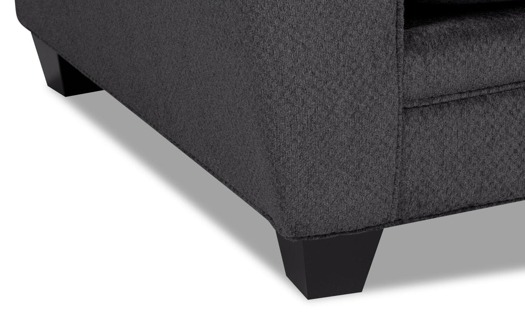 Made in Canada Febe 100" Chenille Fabric Sofa with Flared Arms and Accent Pillows - Charcoal Grey | Sofa Febe de 100 po fabriqué au Canada en tissu de chenille avec accoudoirs évasés et coussins décoratifs - gris anthracite