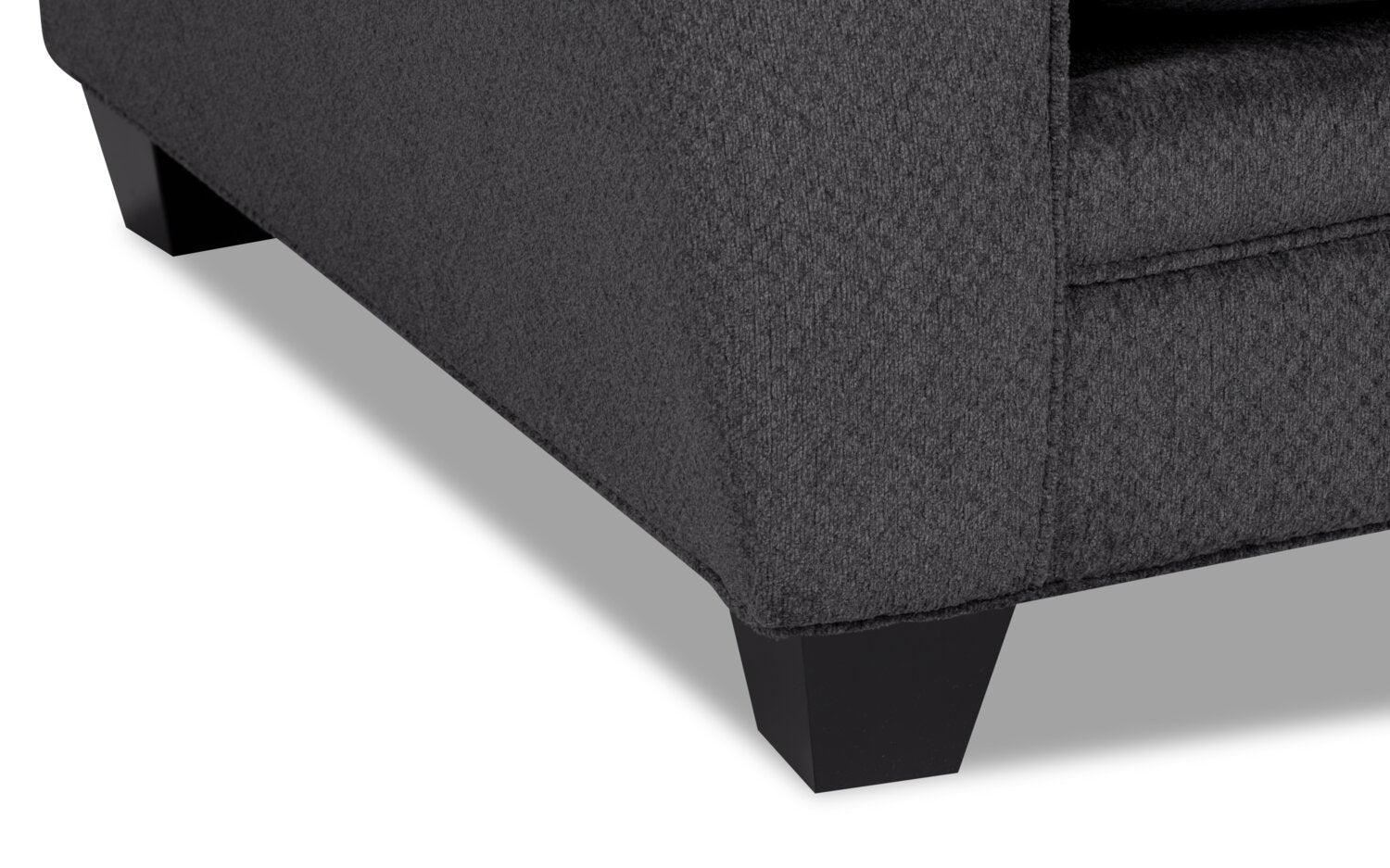 Made in Canada Febe 100" Chenille Fabric Sofa with Flared Arms and Accent Pillows - Charcoal Grey | Sofa Febe de 100 po fabriqué au Canada en tissu de chenille avec accoudoirs évasés et coussins décoratifs - gris anthracite