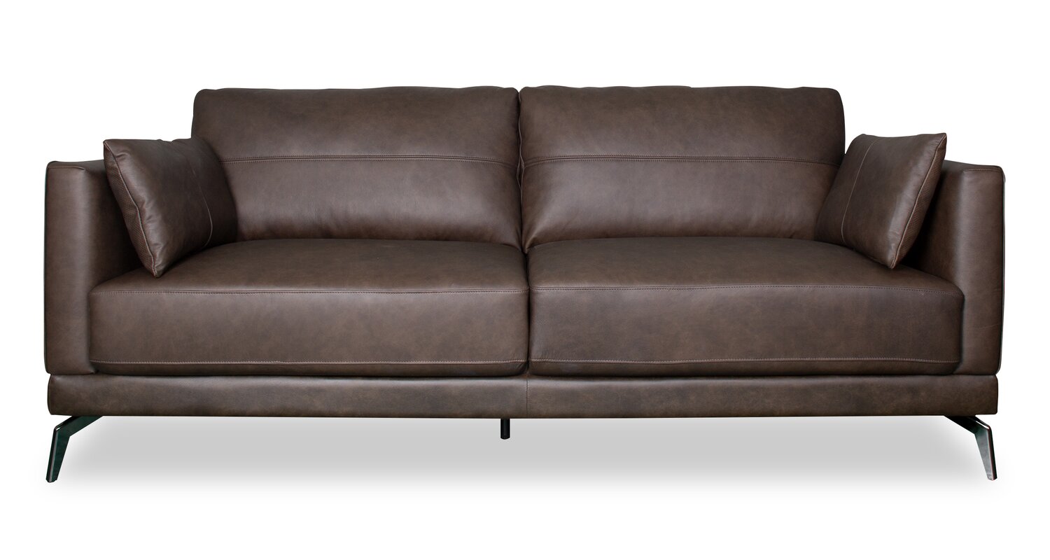 Melrose 84.5" Top-Grain Genuine Leather Sofa with Metal Legs - Dark Brown | Sofa Melrose de 84,5 po en cuir véritable de qualité supérieure avec pattes en métal - brun foncé
