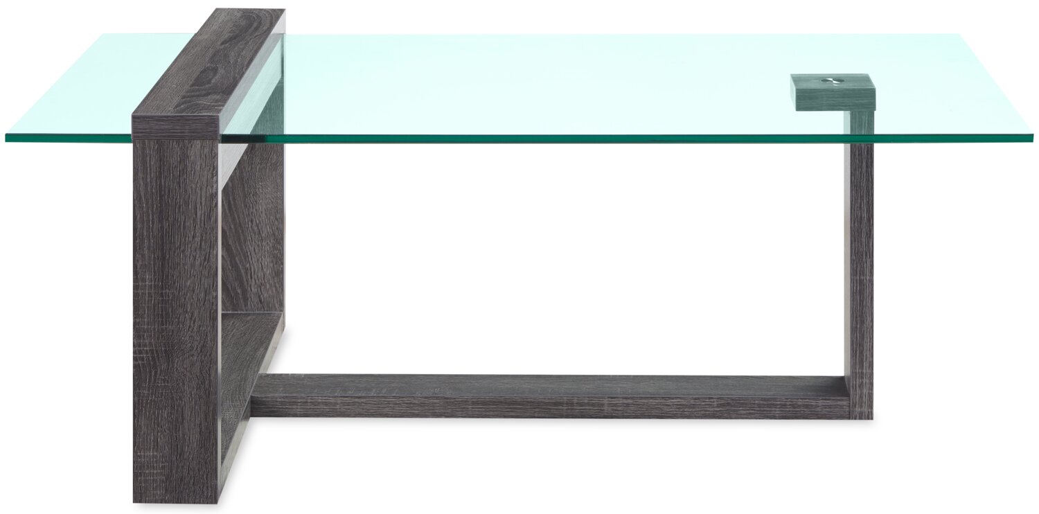 California 47.25" Modern Glass Top Coffee Table - Distressed Grey |Table à café moderne California de 47,25 po avec dessus en verre - gris vieilli