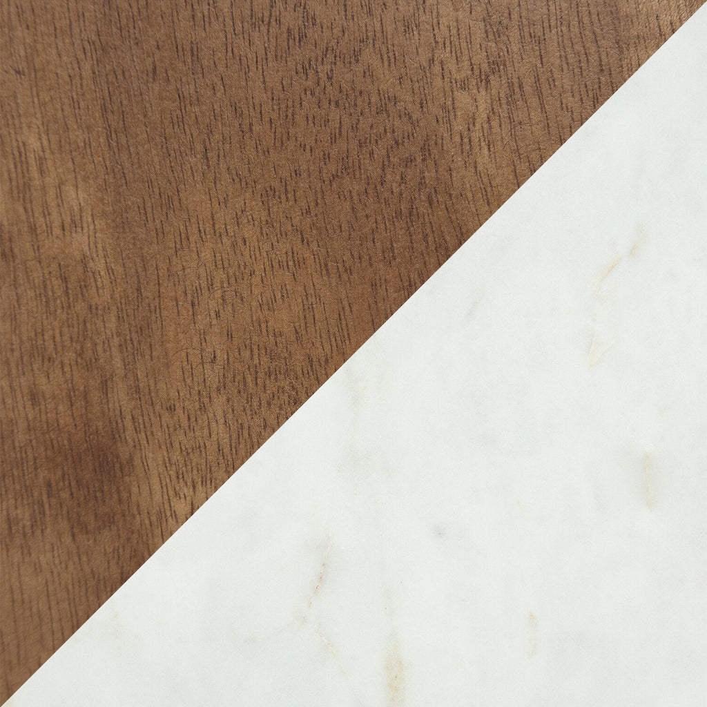 Merlin 33” Round Solid Wood and Marble Coffee Table - White and Brown | Table à café ronde Merlin de 33 po en bois massif et en marbre - blanche et brune