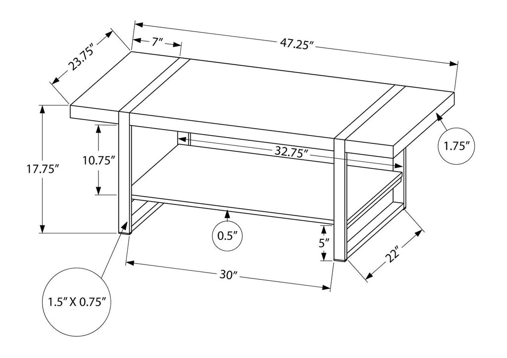 Avery 47.25" Industrial Coffee Table with Shelf - Black with Black Metal Legs|Table à café industrielle Avery 47,25 po avec tablette - noire avec pattes en métal noir