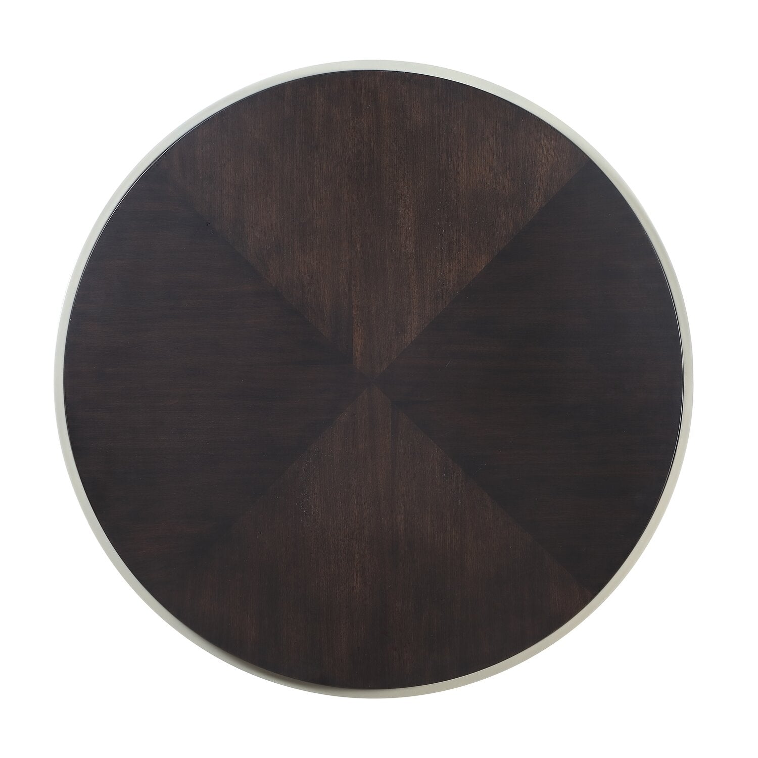 Jaida 38" Modern Round Coffee Table - Brown with Grey Metal Base | Table à café moderne Jaida ronde de 38 po - brune avec base en métal gris