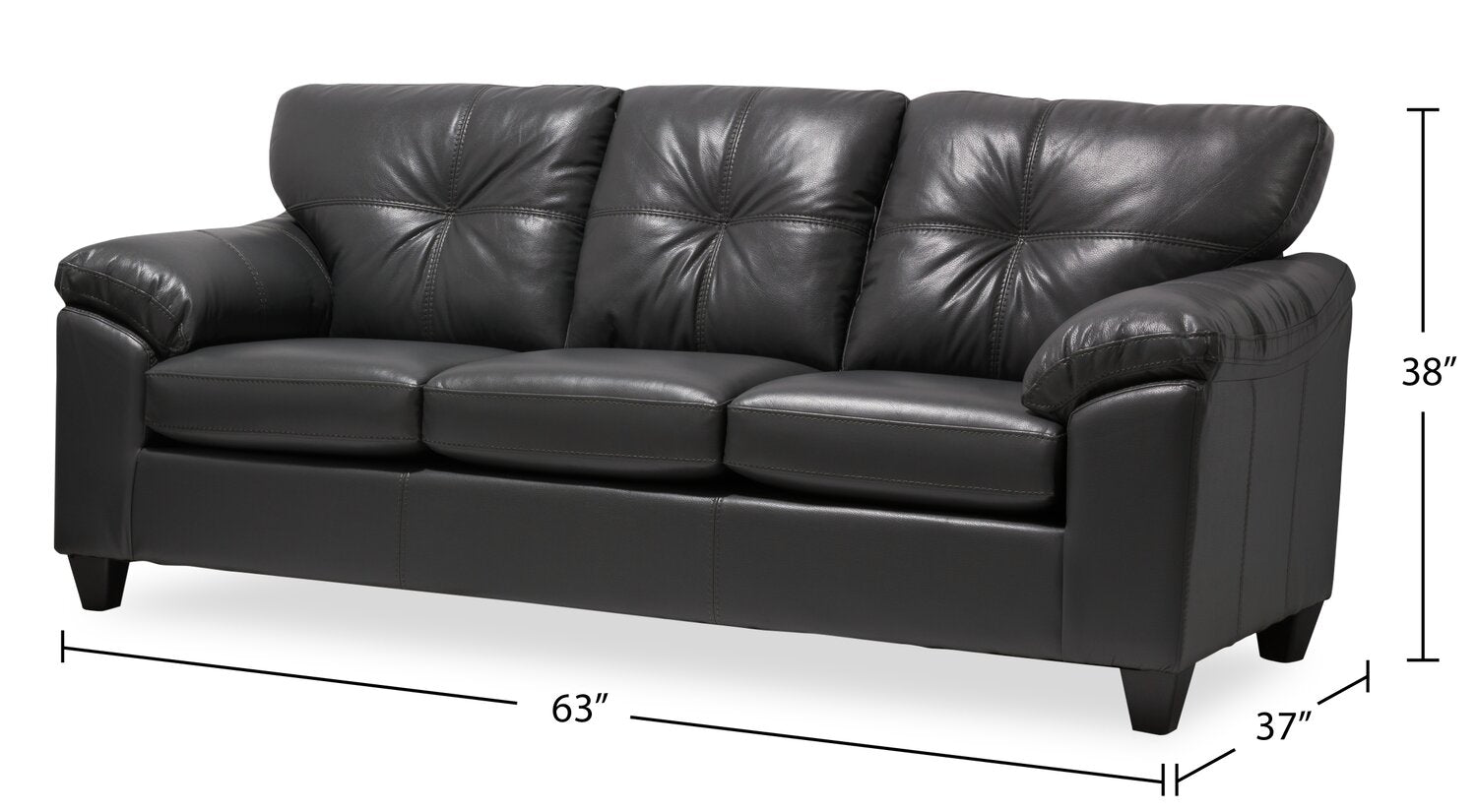 Made in Canada Addison 86" Leather-Look Fabric Sofa with Tufted Back Cushion - Grey | Sofa Addison de 86 po fabriqué au Canada en tissu d’apparence cuir avec coussin de dossier capitonné - gris
