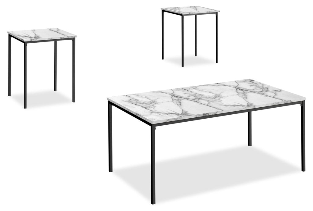 Easton 42" Modern 3-Pack Coffee + 2 End Tables - Marble Look with Black Metal Legs | Ensemble 3 tables modernes Easton de 42 po (table à café et 2 tables de bout) - imitation de marbre avec pattes en métal noir