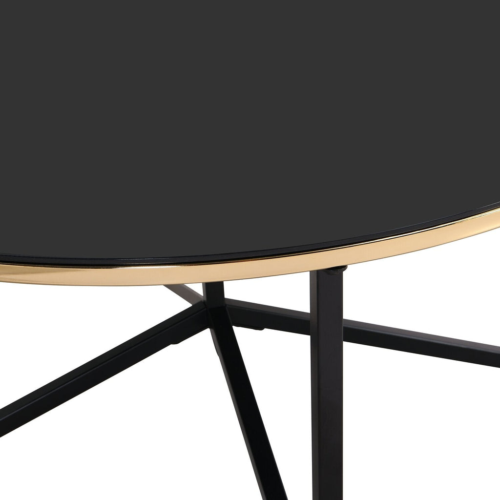 Xander 36" Modern Round Glass Top Coffee Table - Black and Gold with Metal Legs|Table à café ronde moderne Xander de 36 po avec dessus en verre - noire et dorée avec pattes en métal