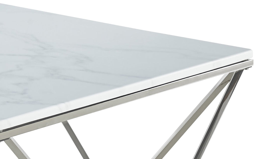 Amanda 31.5" Modern Square Coffee Table - White Marble Top with Chrome Metal Base|Table à café carrée moderne Amanda de 31,5 po - dessus en marbre blanc avec base en métal chromé