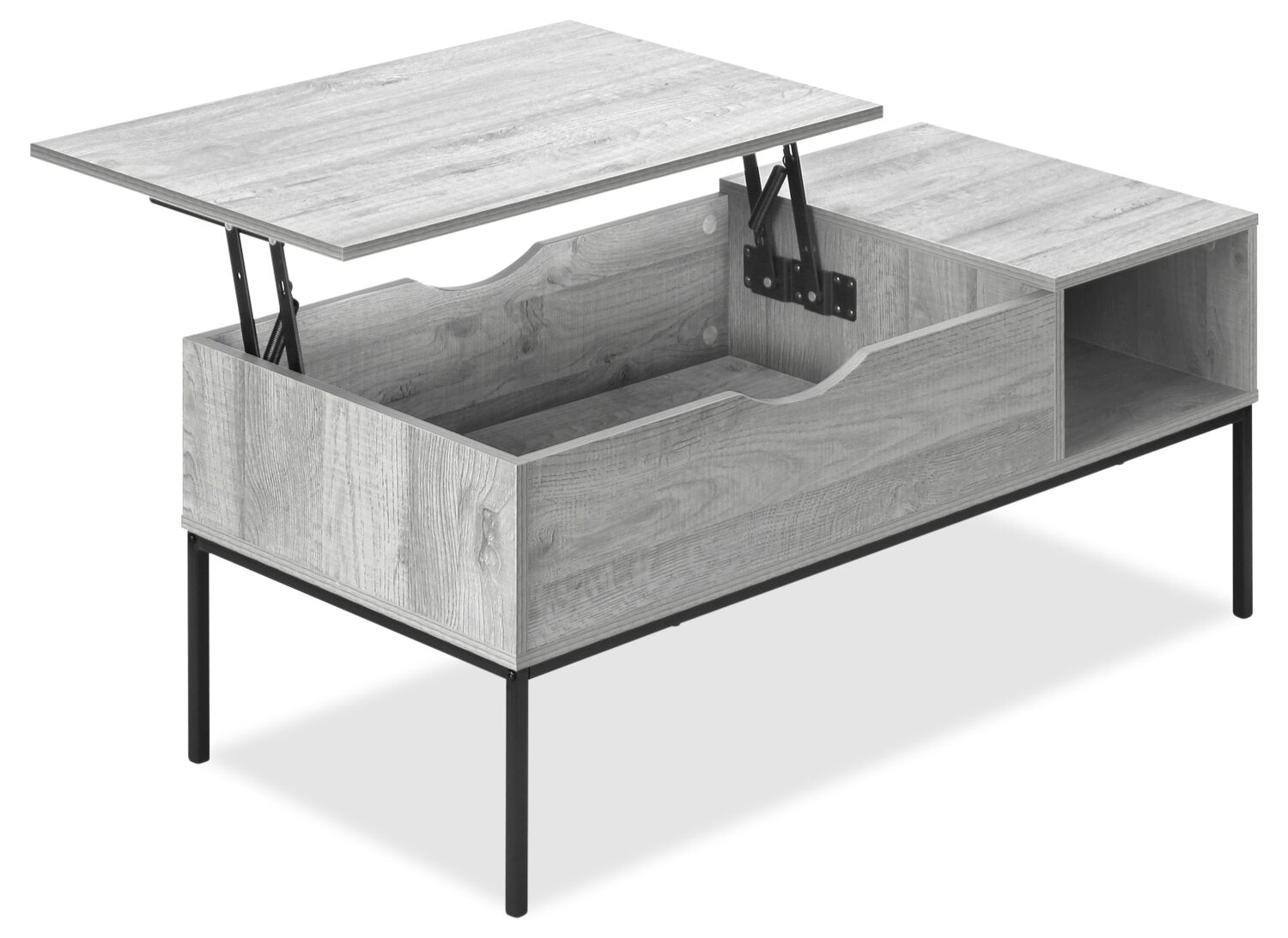 Bence 42" Modern Lift Top Coffee Table with Storage - Taupe with Black Metal Legs|Table à café moderne Bence de 42 po avec dessus relevable et rangement - taupe avec pattes en métal noir