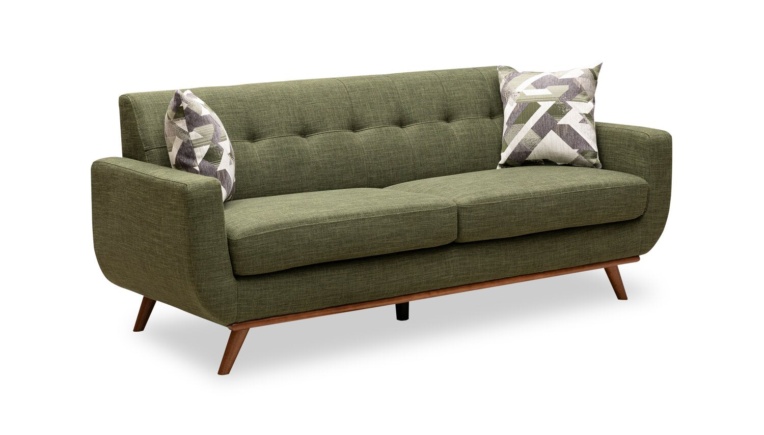 Kort & Co. Freeman 80” Linen-Look Fabric Condo Size Sofa with Wood Legs - Avocado Green | Sofa Freeman de Kort & Co. de 80 po de format condo en tissu d’apparence lin avec base et pattes en bois - vert avocat