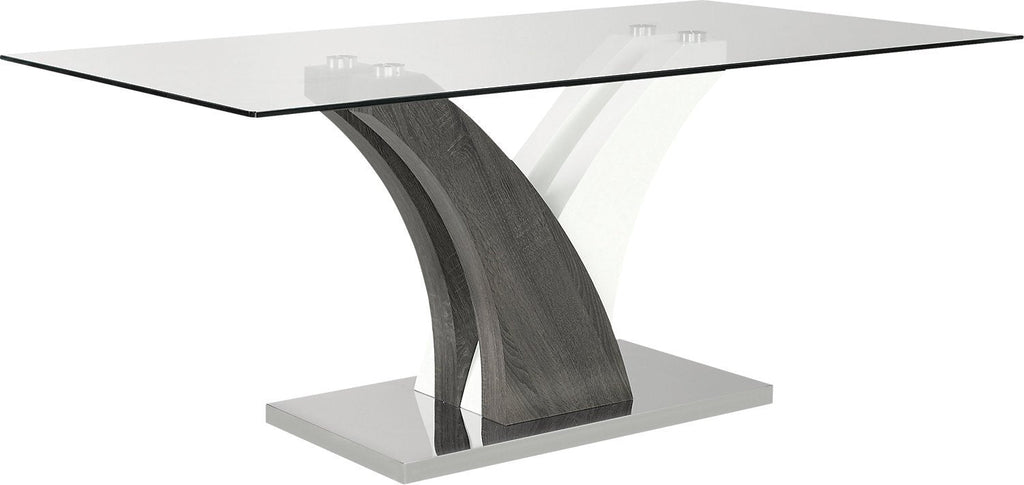 Tuxedo Dining Table with Glass Top, Pedestal Base, 72"W - Grey & White | Table de salle à manger Tuxedo de 72 po (L) avec dessus en verre et base piédestal - grise et blanche