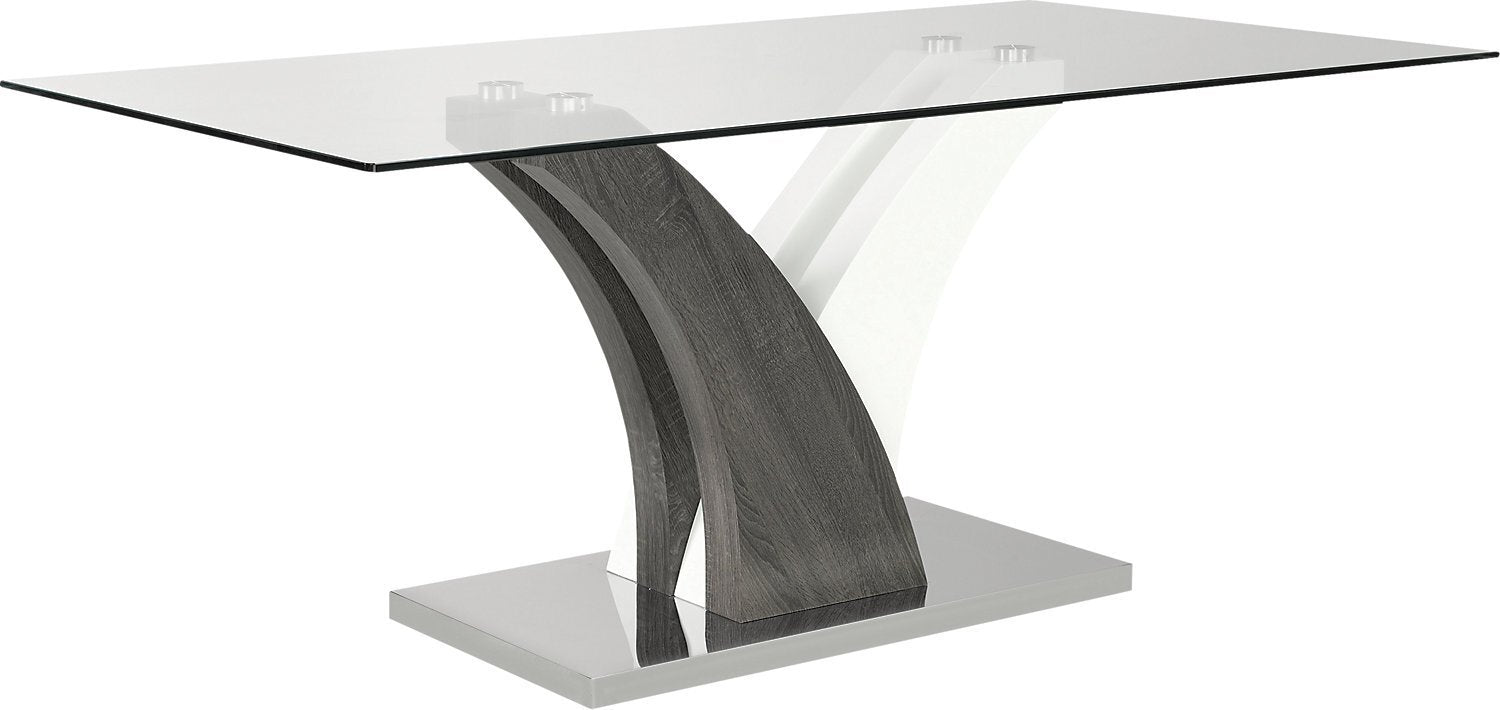 Tuxedo Dining Table with Glass Top, Pedestal Base, 72"W - Grey & White | Table de salle à manger Tuxedo de 72 po (L) avec dessus en verre et base piédestal - grise et blanche