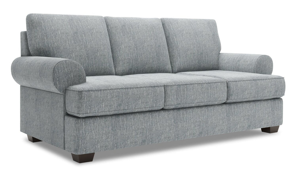 Made in Canada Customizable Sofa Lab Roll 86" Linen-Look Fabric Sofa with Rolled Arms - Luna Pewter Grey  | Sofa Roll de Sofa Lab de 86 po fabriqué au Canada en tissu d’apparence lin avec accoudoirs enroulés - gris Luna Pewter | RO102291