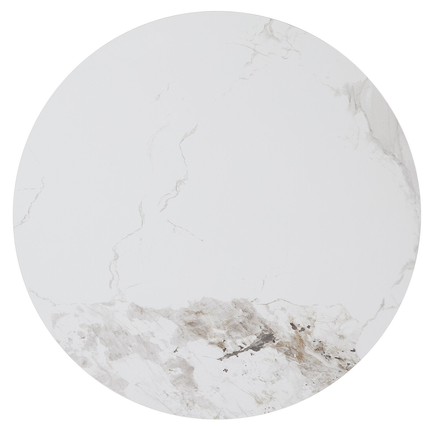 Alwin 31.5” Modern Round Coffee Table with White Sintered Stone Top - Brown | Table à café ronde moderne Alwin de 31,5 po avec dessus en pierre frittée blanche - brune
