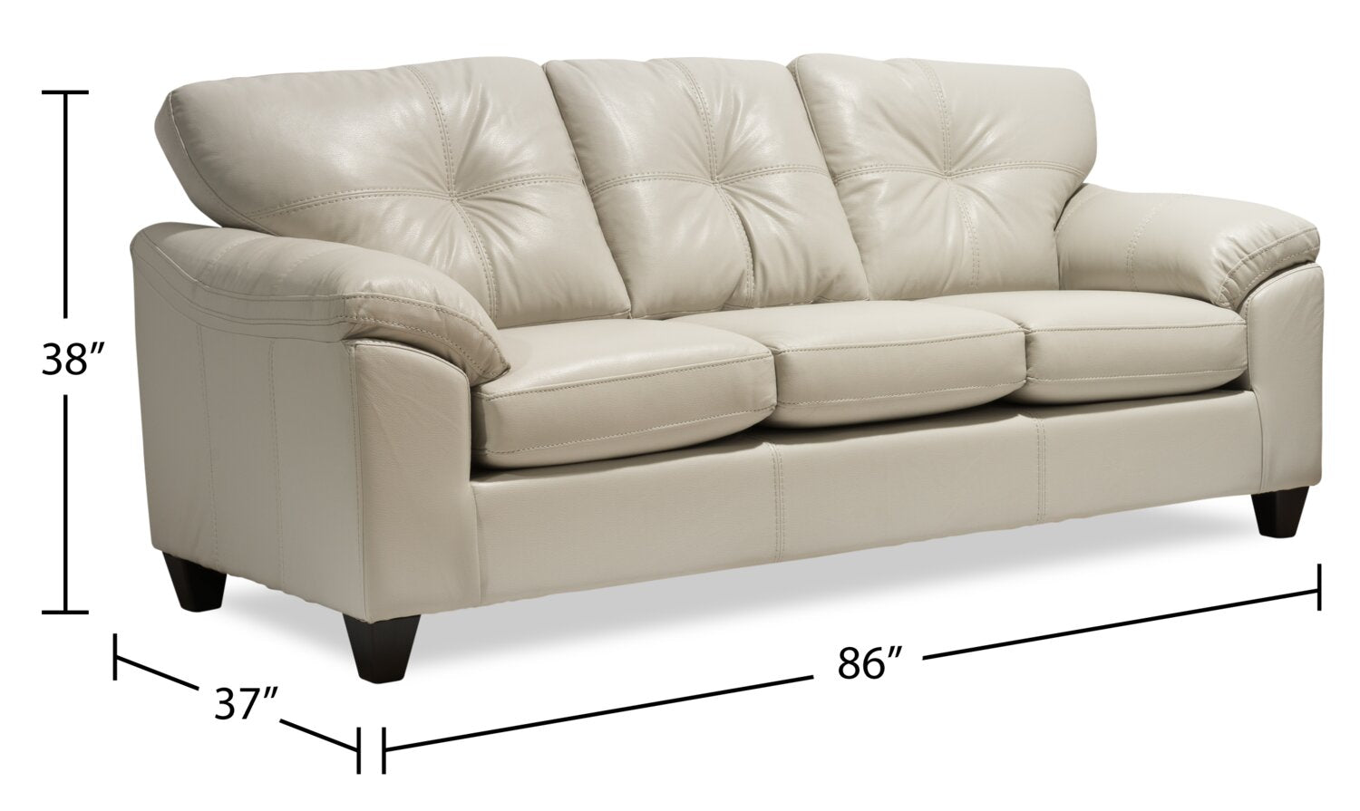 Made in Canada Addison 86" Leather-Look Fabric Sofa with Removable Seat Cushion and Tufting - Beige | Sofa Addison de 86 po fabriqué au Canada en tissu d’apparence cuir avec coussin de siège amovible et capitonnage - beige