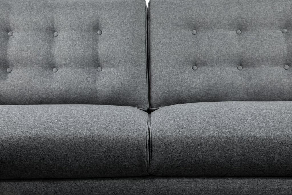 Novalee 75.5" Linen-Look Sofa with Flared Arms and Button Tufting - Grey | Sofa Novalee de 75,5 po en tissu d’apparence lin avec accoudoirs évasés et capitonnage à boutons - gris