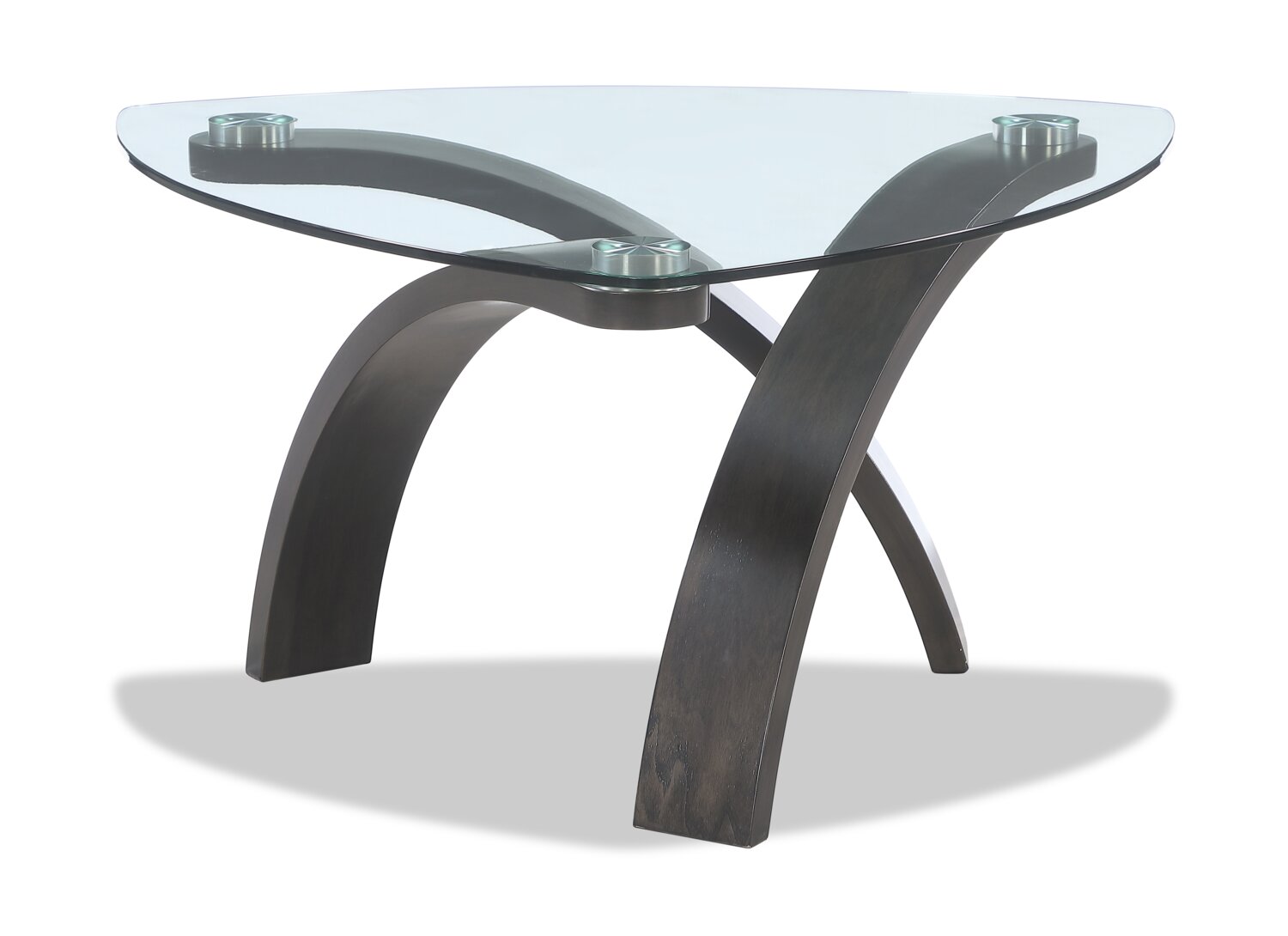 Jorja 34.75" Modern Glass Top Coffee Table - Brown with Bentwoood Legs|Table à café moderne Jorja de 34,75 po avec dessus en verre - brune avec pattes en bois cintré