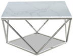 Amanda 31.5" Modern Square Coffee Table - White Marble Top with Chrome Metal Base|Table à café carrée moderne Amanda de 31,5 po - dessus en marbre blanc avec base en métal chromé
