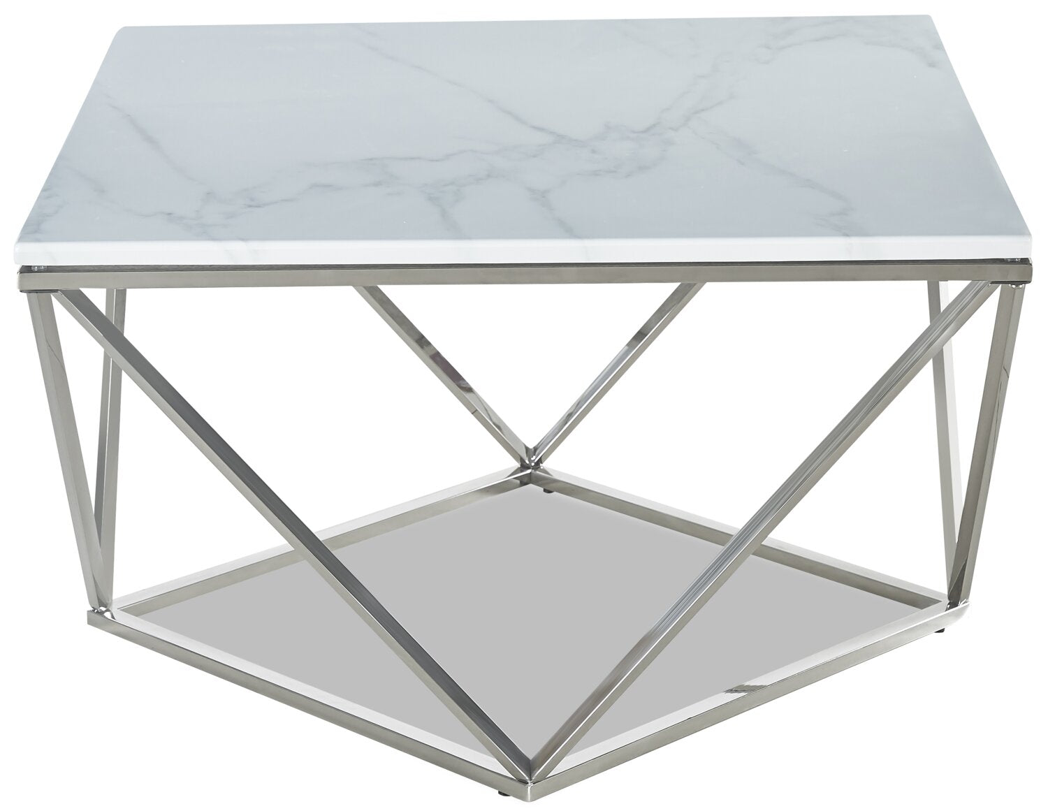 Amanda 31.5" Modern Square Coffee Table - White Marble Top with Chrome Metal Base|Table à café carrée moderne Amanda de 31,5 po - dessus en marbre blanc avec base en métal chromé