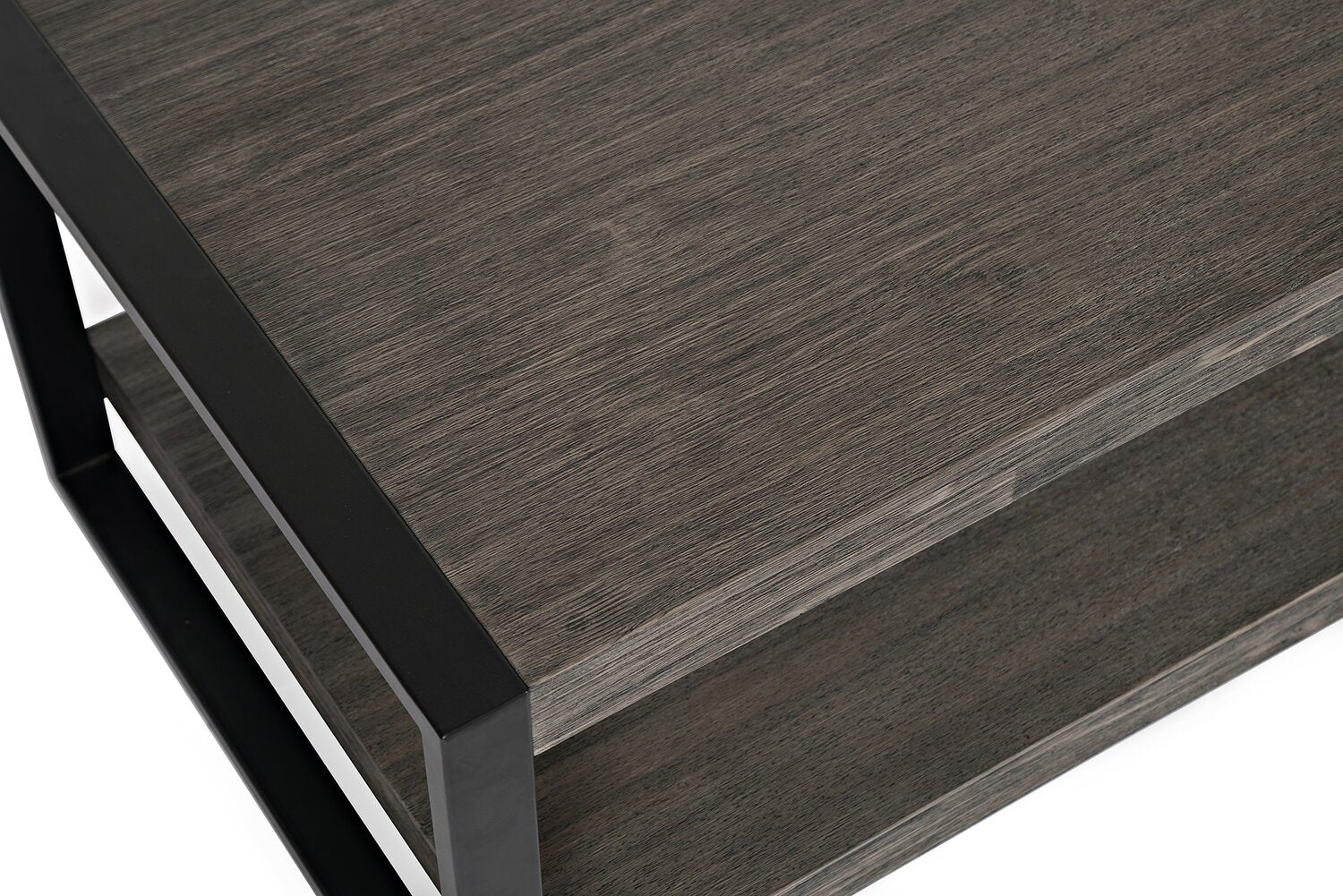 Apex 48" Modern Coffee Table with Shelf - Grey with Black Metal Legs|Table à café moderne Apex 48 po avec tablette - grise avec pattes en métal noir