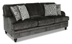 Made in Canada Bellmont 89" Chenille Fabric Sofa with Reversible Cushions and Wood Legs - Charcoal Grey | Sofa Bellmont de 89 po fabriqué au Canada en tissu de chenille avec coussins réversibles et pattes en bois - gris anthracite