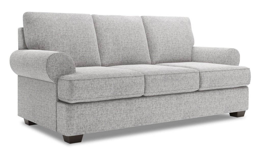 Made in Canada Customizable Sofa Lab Roll 86" Linen-Look Fabric Sofa with Rolled Arms - Luna Domino Grey | Sofa Roll de Sofa Lab de 86 po fabriqué au Canada en tissu d’apparence lin avec accoudoirs enroulés - gris Luna Domino | RO102191
