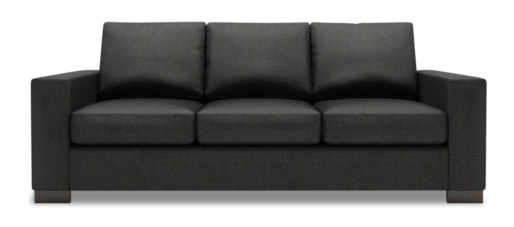 Made in Canada Customizable Sofa Lab Track 85" Linen-Look Fabric Sofa with Track Arms - Luna Kohl Grey | Sofa Track de Sofa Lab de 85 po fabriqué au Canada en tissu d’apparence lin avec accoudoirs rectilignes - gris Luna Kohl | TR102691