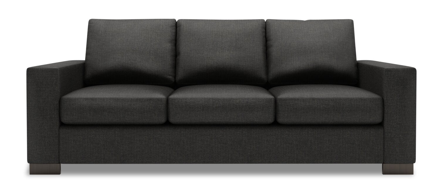 Made in Canada Customizable Sofa Lab Track 85" Linen-Look Fabric Sofa with Track Arms - Luna Kohl Grey | Sofa Track de Sofa Lab de 85 po fabriqué au Canada en tissu d’apparence lin avec accoudoirs rectilignes - gris Luna Kohl | TR102691