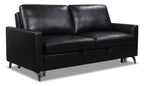 Wilson 77.5" Leather-Look Fabric Sleeper Sofa with Drop-Down Back Cushions and Metal Legs - Black | Sofa-lit Wilson de 77,5 po en tissu d’apparence cuir avec coussins de dossier rabattables et pattes en métal - noir