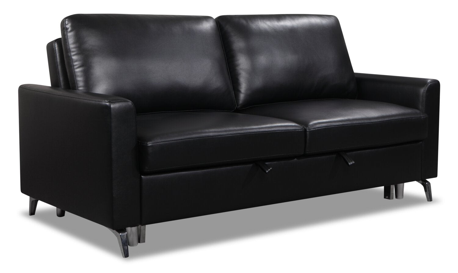 Wilson 77.5" Leather-Look Fabric Sleeper Sofa with Drop-Down Back Cushions and Metal Legs - Black | Sofa-lit Wilson de 77,5 po en tissu d’apparence cuir avec coussins de dossier rabattables et pattes en métal - noir