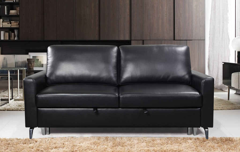 Wilson 77.5" Leather-Look Fabric Sleeper Sofa with Drop-Down Back Cushions and Metal Legs - Black | Sofa-lit Wilson de 77,5 po en tissu d’apparence cuir avec coussins de dossier rabattables et pattes en métal - noir