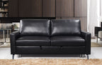 Wilson 77.5" Leather-Look Fabric Sleeper Sofa with Drop-Down Back Cushions and Metal Legs - Black | Sofa-lit Wilson de 77,5 po en tissu d’apparence cuir avec coussins de dossier rabattables et pattes en métal - noir