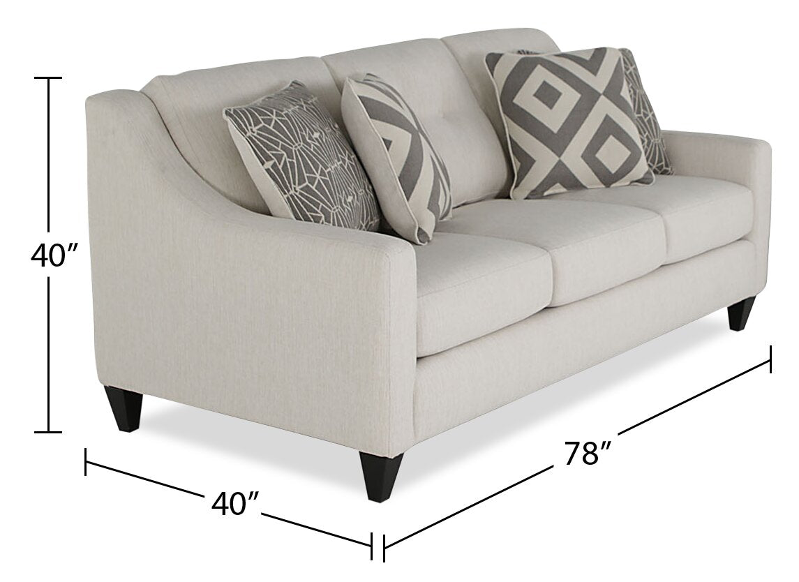 Made in Canada Cindy Crawford Home Kylie 78" Linen-Look Sofa with Wood Legs - Zeus Pearl | Sofa Kylie de Cindy Crawford Home de 78 po fabriqué au Canada en tissu d’apparence lin avec pattes en bois - perle Zeus