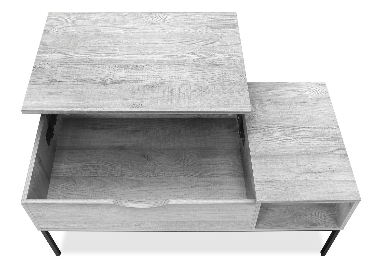 Bence 42" Modern Lift Top Coffee Table with Storage - Taupe with Black Metal Legs|Table à café moderne Bence de 42 po avec dessus relevable et rangement - taupe avec pattes en métal noir