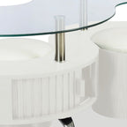 Savon  52.5" Modern S-shaped 3-Pack Coffee + 2 Ottomans with Storage and Shelf - White Wood and Chrome |Ensemble 3 articles modernes en forme de S Savon de 52,5 po (table à café et 2 poufs) avec rangement et tablette - bois blanc et chrome